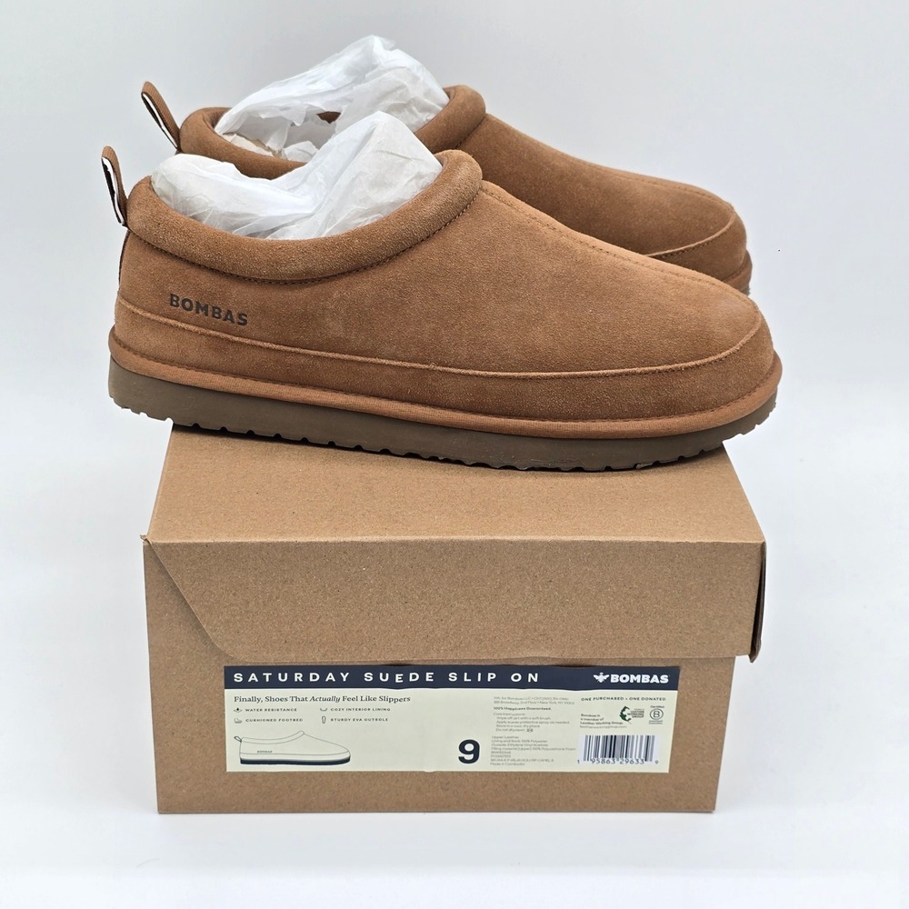 Bombas Saturday Suede Slip On Shoes Camel Brown Water Resistant Slipper Size 9
